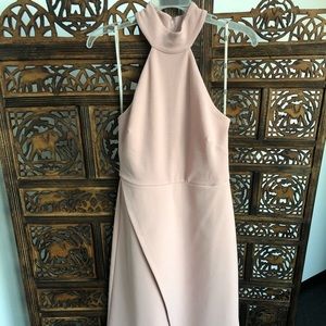 ASOS Blush asymmetrical dress with halter neck